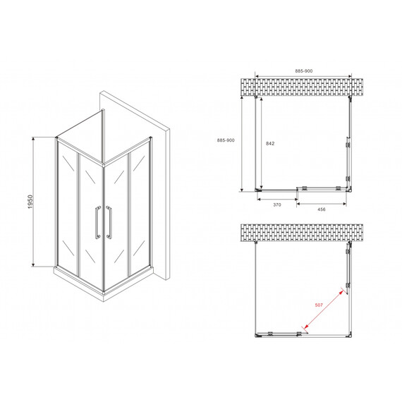 Душевое ограждение Abber Schwarzer Diamant 90х90 см AG02090BH-S90B, черный/прозрачное - фото 6