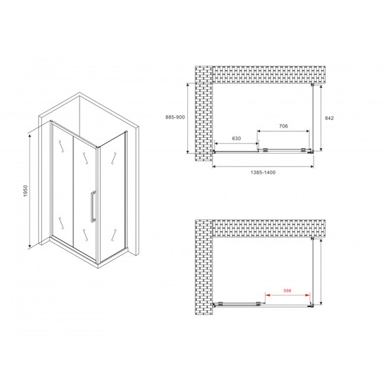 Душевое ограждение Abber Schwarzer Diamant 140х90 см AG30140BH-S90B, черный/прозрачное - фото 8