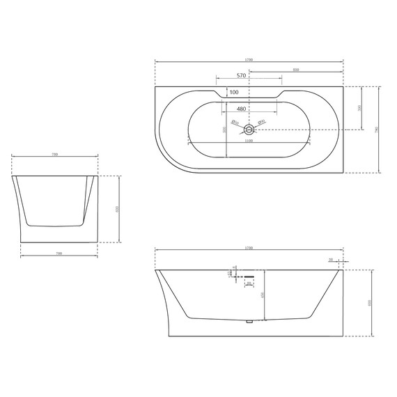 Ванна акриловая Abber AB9335-1.7 R 170x78 см - фото 11