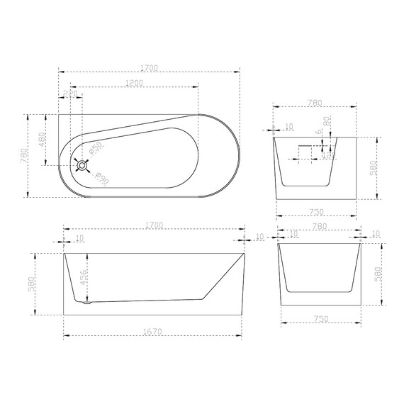 Ванна акриловая Abber AB9496-1.7 L 170x78 см - фото 9