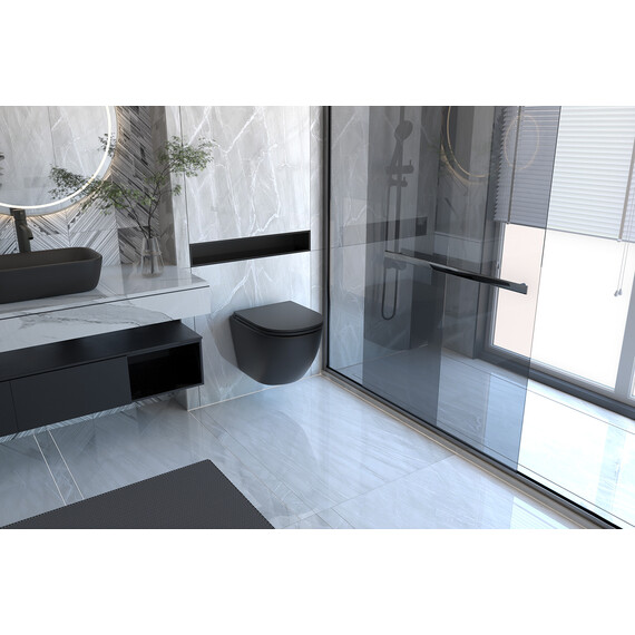 Унитаз подвесной безободковый Abber Bequem AC1100MB с крышкой микролифт, черный матовый, Цвет производителя: чёрный матовый - фото 11