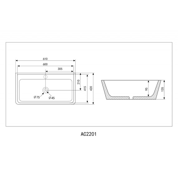 Раковина-чаша Abber Rechteck 61 см AC2201MB, черный матовый - фото 5
