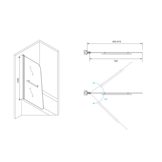 Шторка для ванны Abber Ewiges Wasser 80 см AG50080B, черный/прозрачное - фото 3