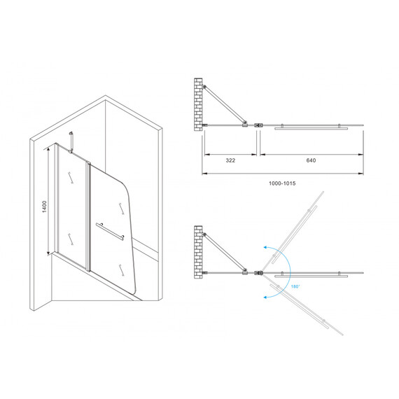 Шторка для ванны Abber Ewiges Wasser 100 см AG50100B, черный/прозрачное - фото 3