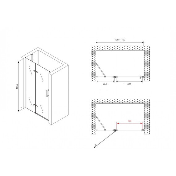 Душевая дверь Abber Zart 110 см AG08110, хром/прозрачное - фото 9