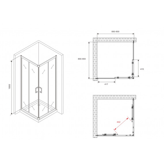 Душевое ограждение Abber Schwarzer Diamant 90х90 см AG02090B5, черный/прозрачное - фото 5
