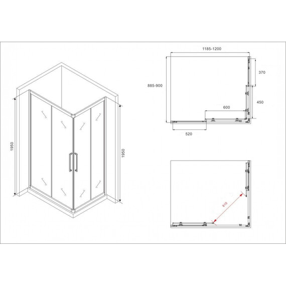 Душевое ограждение Abber Schwarzer Diamant 120х90 см AG02129H, хром/прозрачное - фото 7