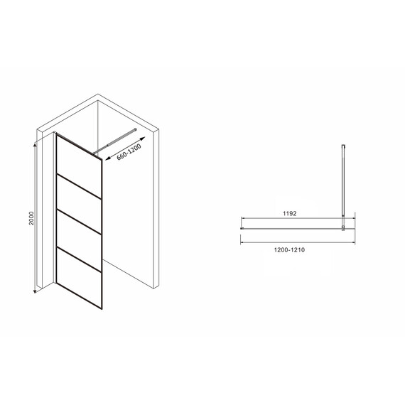 Душевая перегородка Abber Immer Offen 120 см AG65120B, черный/прозрачное - фото 4