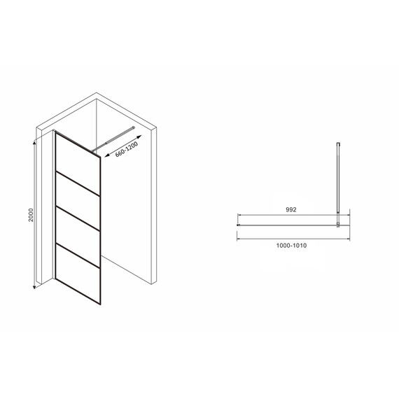 Душевая перегородка Abber Immer Offen 100 см AG65100B, черный/прозрачное - фото 4