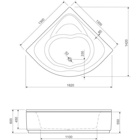 Ванна акриловая Cezares Cetina 130x130 см CETINA-130-130-41, Размер - мм: 1300х1300 - фото 6