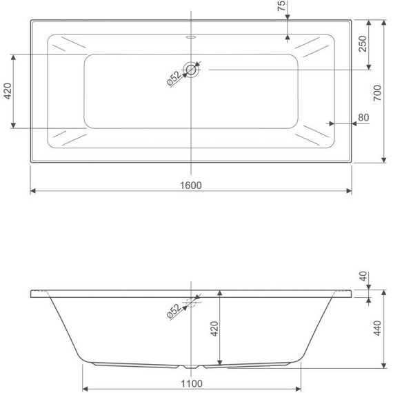 Ванна акриловая Cezares Plane 160x70 см PLANE-160-70-42, Размер - мм: 1600х700 - фото, картинка 7 Ванна акриловая Cezares Plane 160x70 см PLANE-160-70-42, Размер - мм: 1600х700 - фото 7
