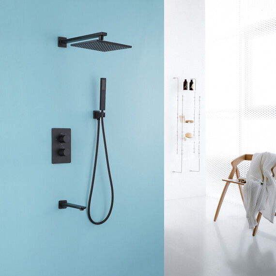 Душевая система для ванны с термостатом Abber Weiss Insel AF8050B, черный матовый - фото 2