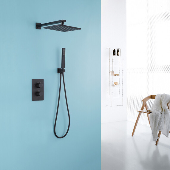 Душевая система для душа с термостатом Abber Weiss Insel AF8051B, черный матовый - фото 2