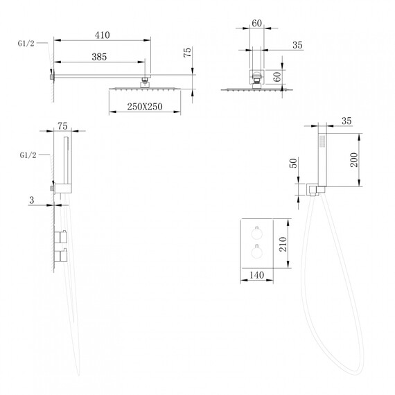 Душевая система для душа с термостатом Abber Weiss Insel AF8051B, черный матовый - фото 4