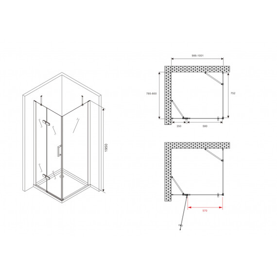 Душевое ограждение Abber Zart 100х80 см AG08100-S81, хром/прозрачное - фото 6