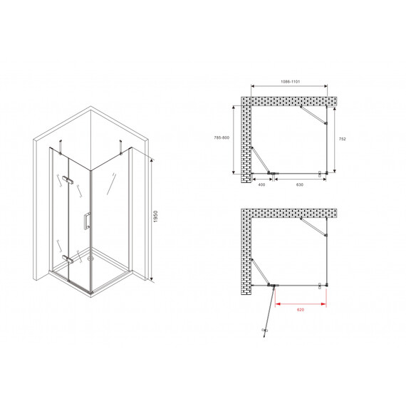 Душевое ограждение Abber Zart 110х80 см AG08110-S81, хром/прозрачное - фото 6