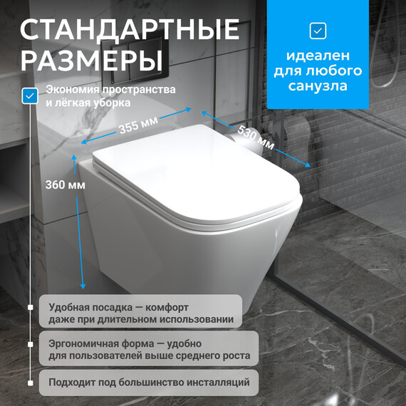 Унитаз подвесной безободковый Abber Rechteck AC1201 с крышкой микролифт - фото 4