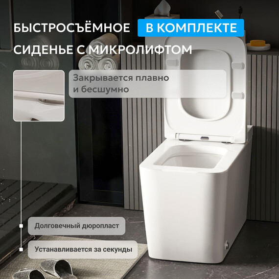 Унитаз приставной безободковый импульсный Abber Rechteck AC1212P с крышкой микролифт (выпуск вертикальный) - фото 6