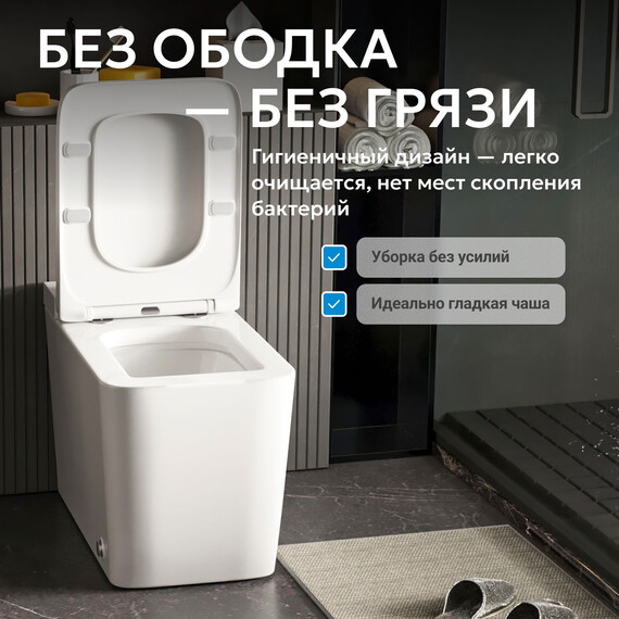 Унитаз приставной безободковый импульсный Abber Rechteck AC1212P с крышкой микролифт (выпуск вертикальный) - фото 4