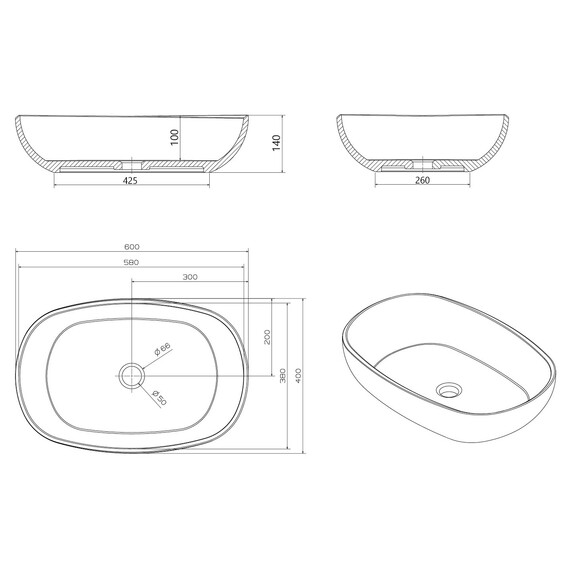 Раковина-чаша прозрачная Abber Kristall 60 см AT2805Onyx, черный - фото 5