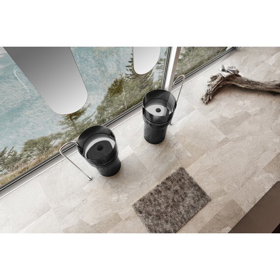 Раковина напольная прозрачная Abber Kristall 45 см AT2701Onyx-H с техническим отверстием для монтажа у стены, черный - фото 3