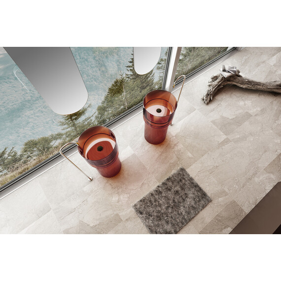 Раковина напольная прозрачная Abber Kristall 45 см AT2701Opal-H с техническим отверстием для монтажа у стены, красный - фото 2