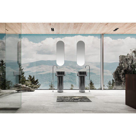 Раковина напольная прозрачная Abber Kristall 45 см AT2702Onyx-H с техническим отверстием для монтажа у стены, черный - фото 2