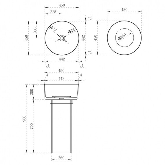 Раковина напольная прозрачная Abber Kristall 45 см AT2702Onyx, черный - фото 3
