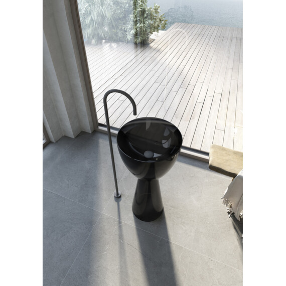 Раковина напольная прозрачная Abber Kristall 45 см AT2703Onyx, черный - фото 3