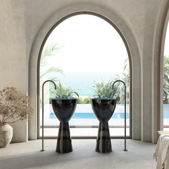 Раковина напольная прозрачная Abber Kristall 45 см AT2703Onyx, черный - фото 4