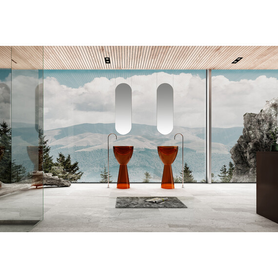 Раковина напольная прозрачная Abber Kristall 45 см AT2703Opal, красный - фото 2