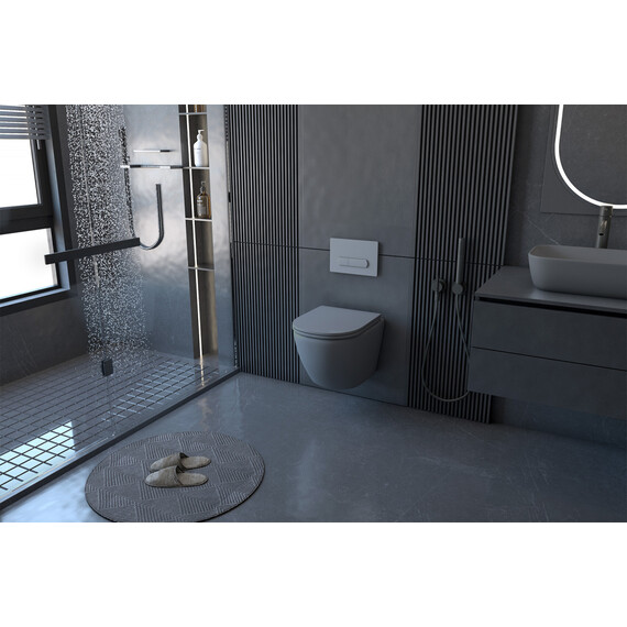 Унитаз подвесной безободковый Abber Bequem AC1101MG с крышкой микролифт, серый матовый, Цвет производителя: серый - фото 16