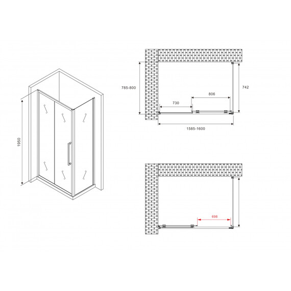 Душевое ограждение Abber Schwarzer Diamant 160x80 см AG30160MH-S80M, хром/матовое - фото 4