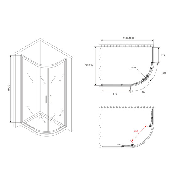 Душевое ограждение Abber Schwarzer Diamant 120x80 см AG01128M, хром/матовое - фото 5