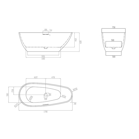 Ванна отдельностоящая Abber Dortmund 170x75 см AM9911B, черный - фото 12