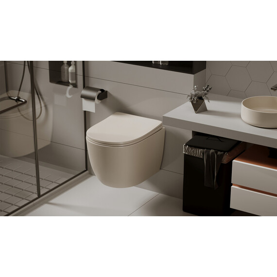 Унитаз подвесной безободковый Abber Bequem AC1101MBE с крышкой микролифт, бежевый матовый, Цвет производителя: бежевый - фото 12