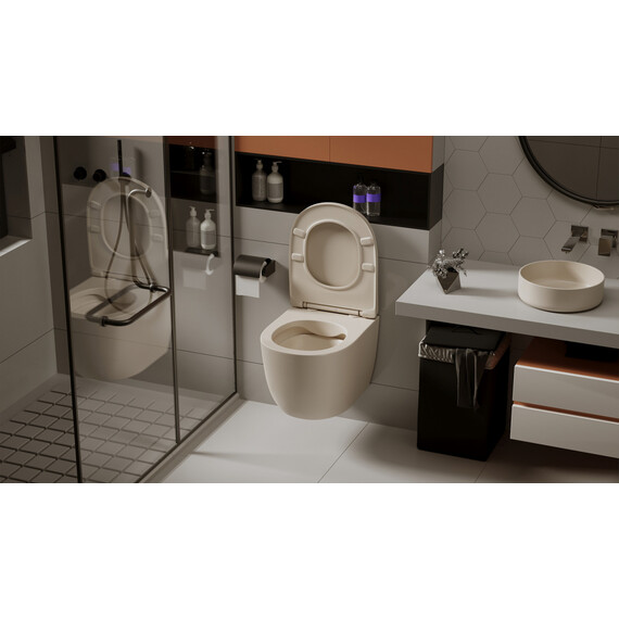 Унитаз подвесной безободковый Abber Bequem AC1101MBE с крышкой микролифт, бежевый матовый, Цвет производителя: бежевый - фото 13