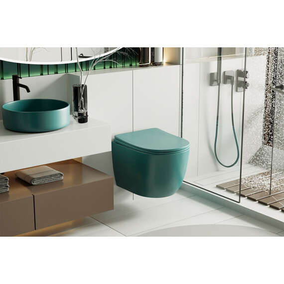 Унитаз подвесной безободковый Abber Bequem AC1101MBG с крышкой микролифт, зеленый матовый, Цвет производителя: зелёный - фото 12