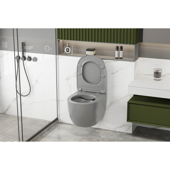 Унитаз подвесной безободковый Abber Bequem AC1103MG с крышкой микролифт, серый матовый, Цвет производителя: серый - фото 14