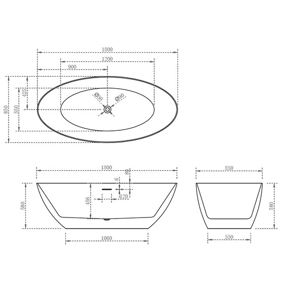 Ванна отдельностоящая Abber AB9374-1.8 180x85 см, Размер - мм: 1800x850 - фото 11