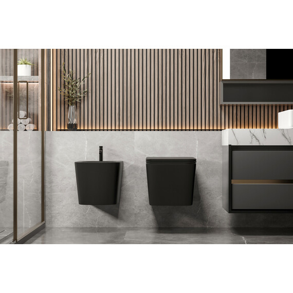 Биде подвесное Abber Rechteck AC1250MB, черный матовый - фото 2