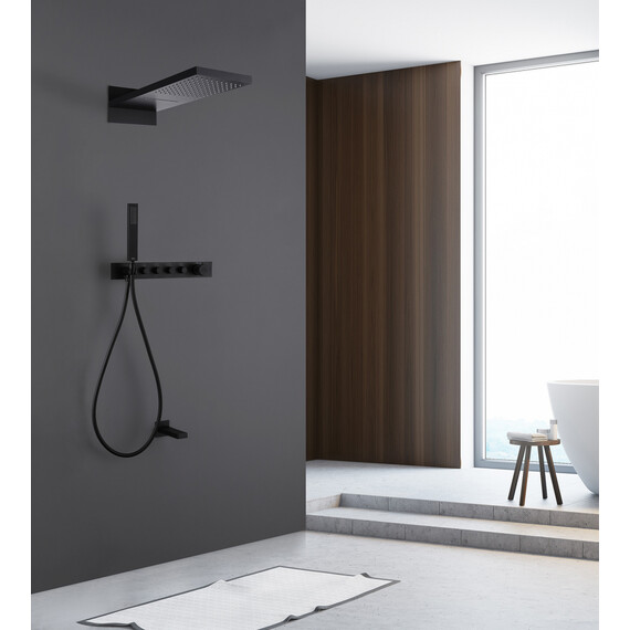Душевая система для ванны с термостатом Abber Rund AF8753B, черный матовый - фото 2