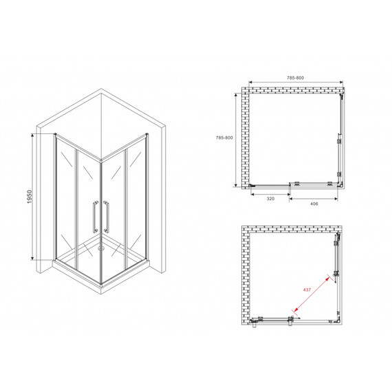 Душевое ограждение Abber Schwarzer Diamant 80x80 см AG02080BDTH, чёрный/тонированное - фото 4