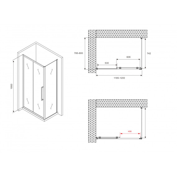Душевое ограждение Abber Schwarzer Diamant 120x80 см AG30120BMH-S80BM, чёрный/матовое - фото 4