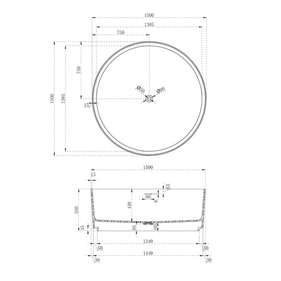 Ванна отдельностоящая Abber Stein 150x150 см AS9679, белый матовый - фото 11