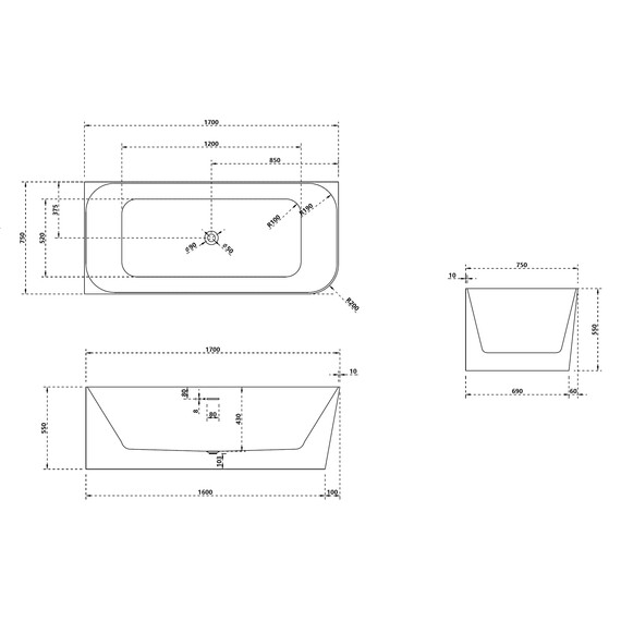Ванна каменная Abber Stein 170x75 см AS9621-1.7 L - фото 10
