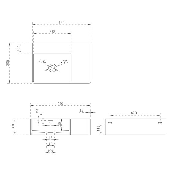Раковина подвесная Abber Stein 56 см AS2644 L, белый матовый - фото 4