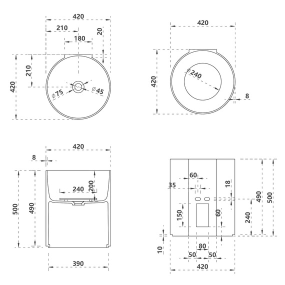 Раковина подвесная Abber Stein 42 см AS2624, белый матовый - фото 5