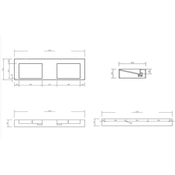 Раковина подвесная Abber Stein 152 см AS2643-1.5, белый матовый - фото 3
