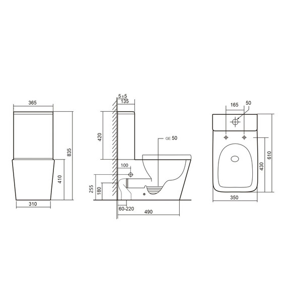 Унитаз-компакт безободковый Abber Rechteck AC1210 с тонкой крышкой микролифт (выпуск горизонтальный), Цвет производителя: белый матовый - фото 22